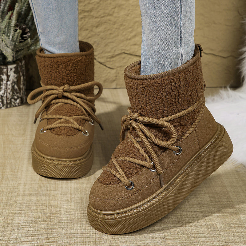 Women's Thick-soled Faux Fur Lining Lace Up Snow Boots