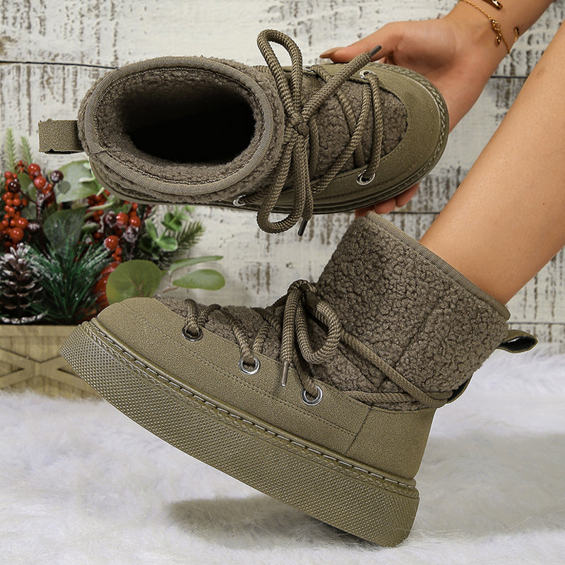 Women's Thick-soled Faux Fur Lining Lace Up Snow Boots