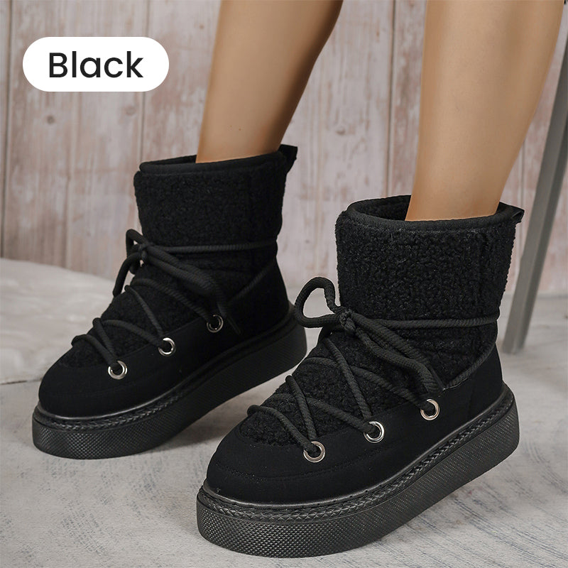 Women's Thick-soled Faux Fur Lining Lace Up Snow Boots