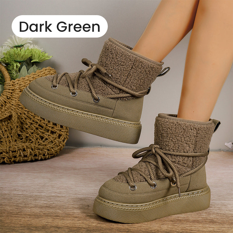 Women's Thick-soled Faux Fur Lining Lace Up Snow Boots