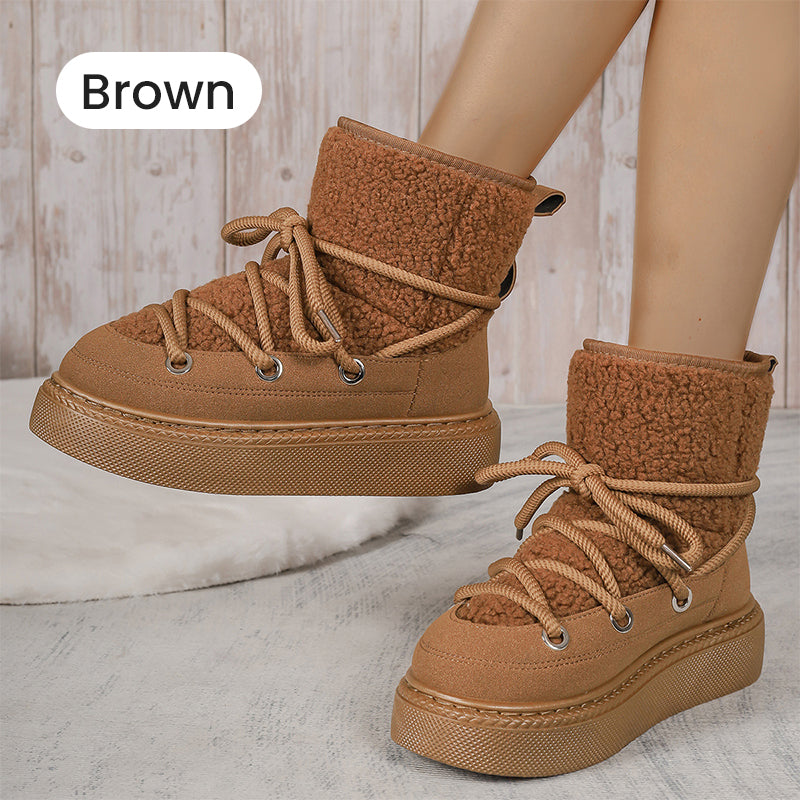 Women's Thick-soled Faux Fur Lining Lace Up Snow Boots
