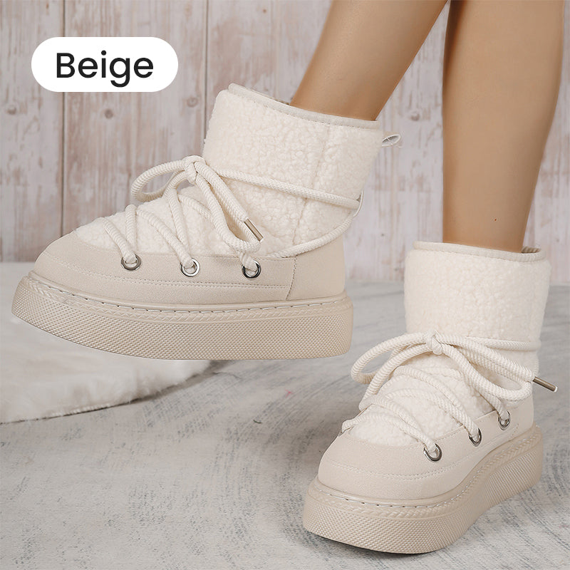 Women's Thick-soled Faux Fur Lining Lace Up Snow Boots
