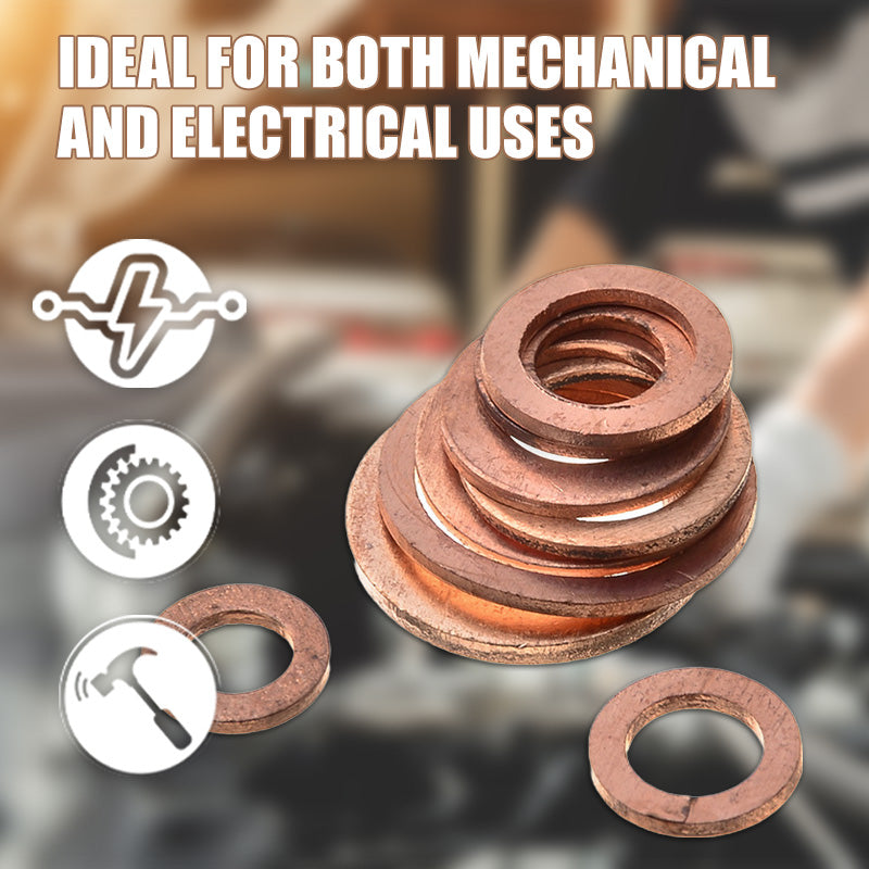 📀100/200 PCS Copper Flat Washer Assortment Kit