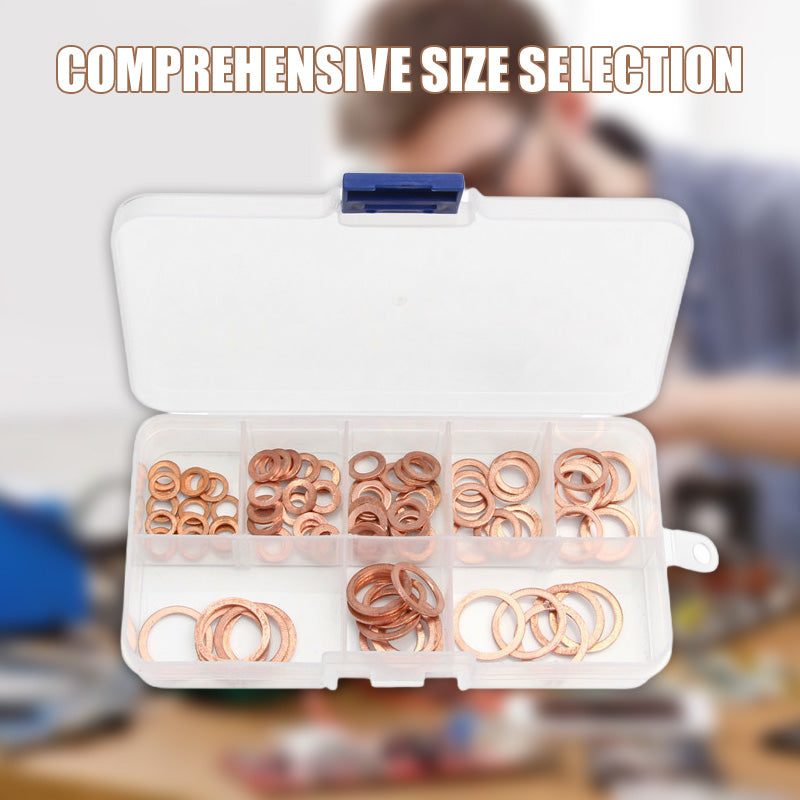 📀100/200 PCS Copper Flat Washer Assortment Kit