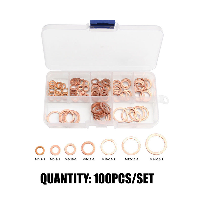 📀100/200 PCS Copper Flat Washer Assortment Kit