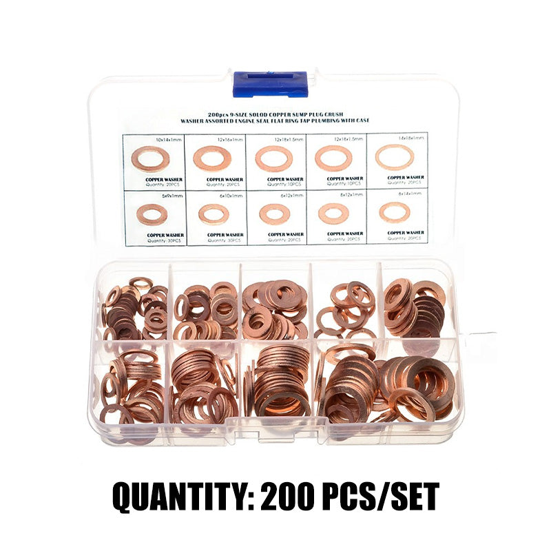 📀100/200 PCS Copper Flat Washer Assortment Kit