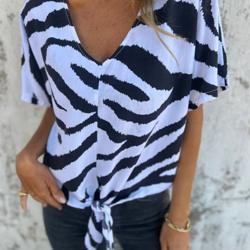 💖Limited Sale 50% OFF💖Women's V-Neck Striped Printed Casual Short-Sleeved Top