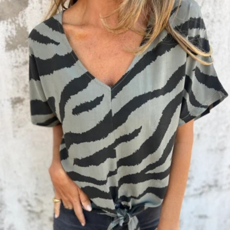 💖Limited Sale 50% OFF💖Women's V-Neck Striped Printed Casual Short-Sleeved Top