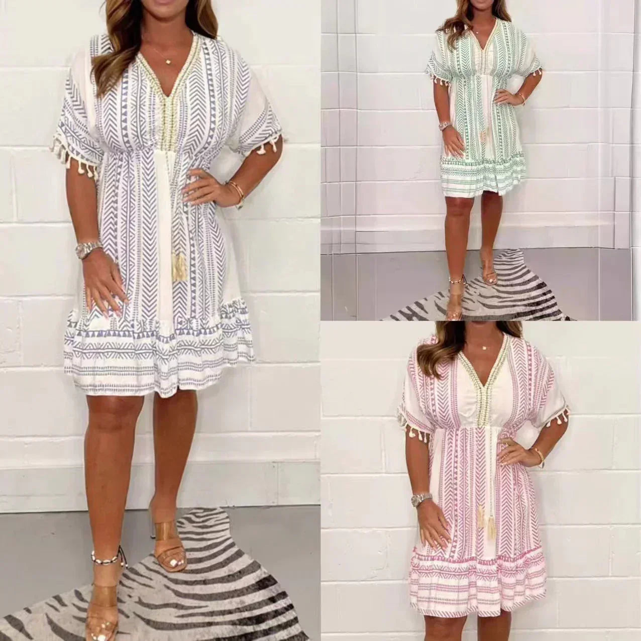 💃Big price reduction! 💝2025 Ethnic New Style Casual printed V-neck dress