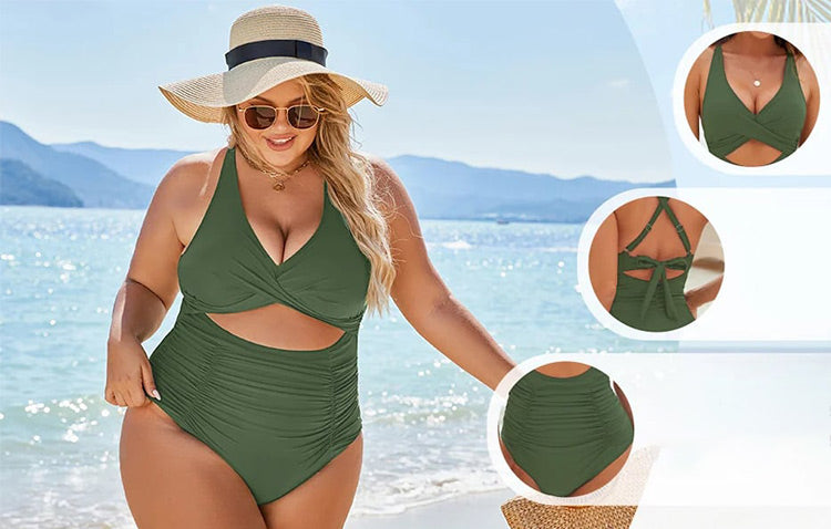💖Limited Sale 50% OFF💖Womens Push-up Tummy Control Bathing Suits V-neck Cutout Swimsuits
