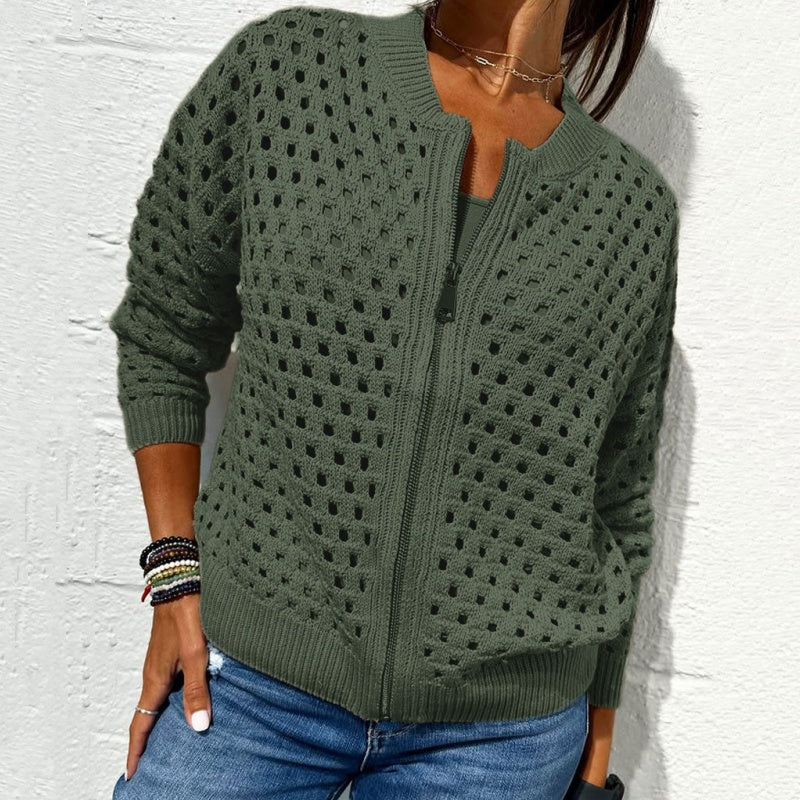 🍃LAST DAY SALE 50% OFF🍃Women's Casual Zipper Knit Jacket with Hollow Design