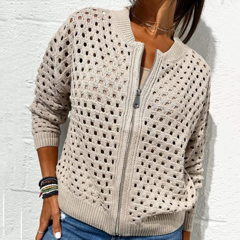 🍃LAST DAY SALE 50% OFF🍃Women's Casual Zipper Knit Jacket with Hollow Design