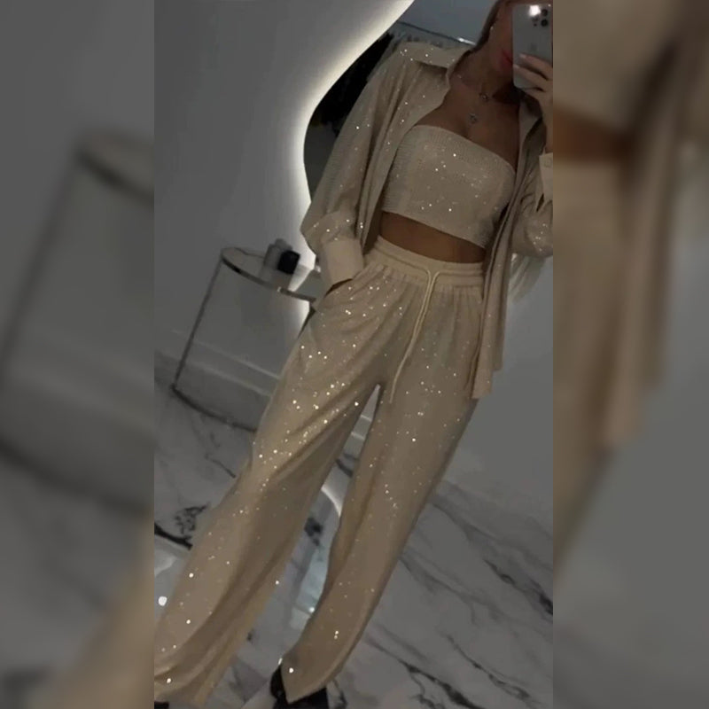 🌟👠Must-Have for Shiny Partiest✨ Dazzling Blazer & Wide-Leg Pants, Stylish and Grand, Perfect for Parties!(The more you buy, the higher the discount)