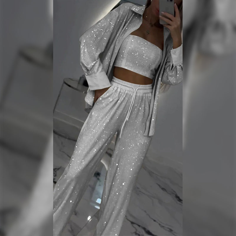 🌟👠Must-Have for Shiny Partiest✨ Dazzling Blazer & Wide-Leg Pants, Stylish and Grand, Perfect for Parties!(The more you buy, the higher the discount)