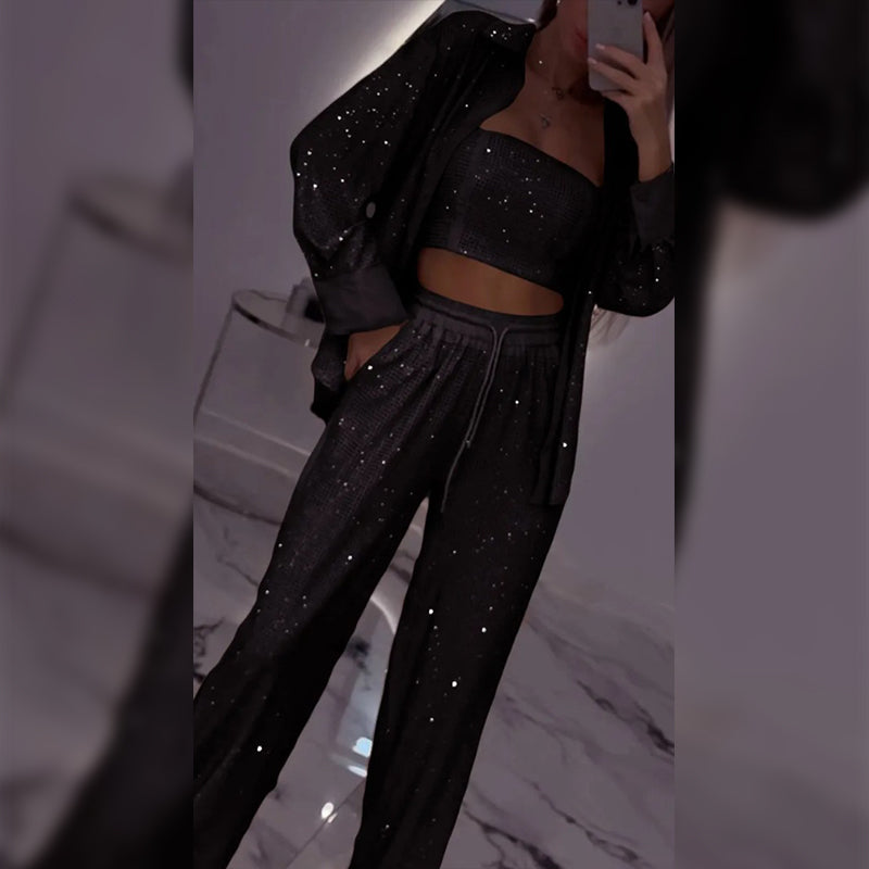 🌟👠Must-Have for Shiny Partiest✨ Dazzling Blazer & Wide-Leg Pants, Stylish and Grand, Perfect for Parties!(The more you buy, the higher the discount)