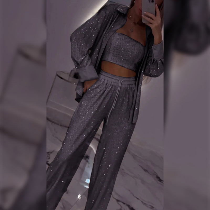 🌟👠Must-Have for Shiny Partiest✨ Dazzling Blazer & Wide-Leg Pants, Stylish and Grand, Perfect for Parties!(The more you buy, the higher the discount)