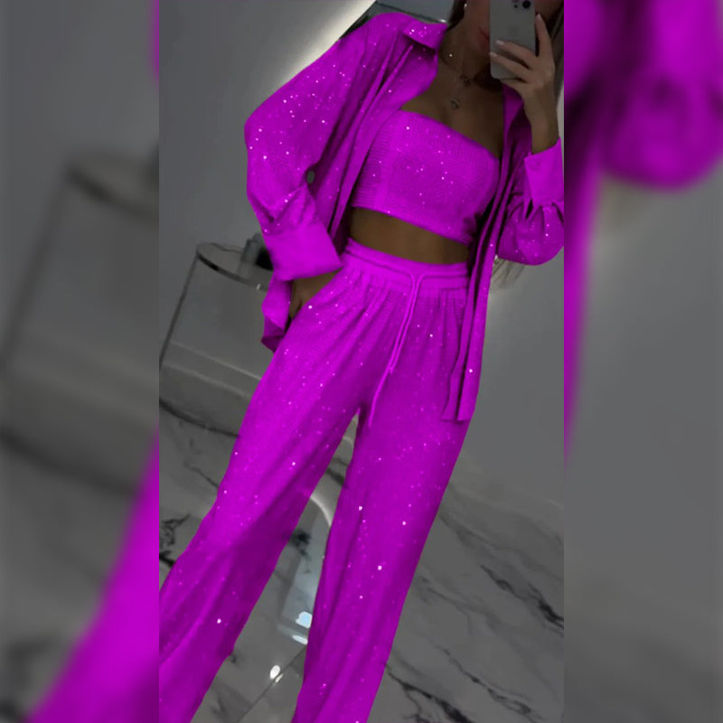 🌟👠Must-Have for Shiny Partiest✨ Dazzling Blazer & Wide-Leg Pants, Stylish and Grand, Perfect for Parties!(The more you buy, the higher the discount)