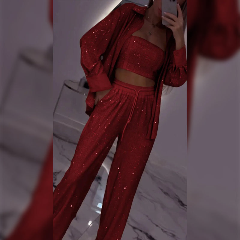 🌟👠Must-Have for Shiny Partiest✨ Dazzling Blazer & Wide-Leg Pants, Stylish and Grand, Perfect for Parties!(The more you buy, the higher the discount)