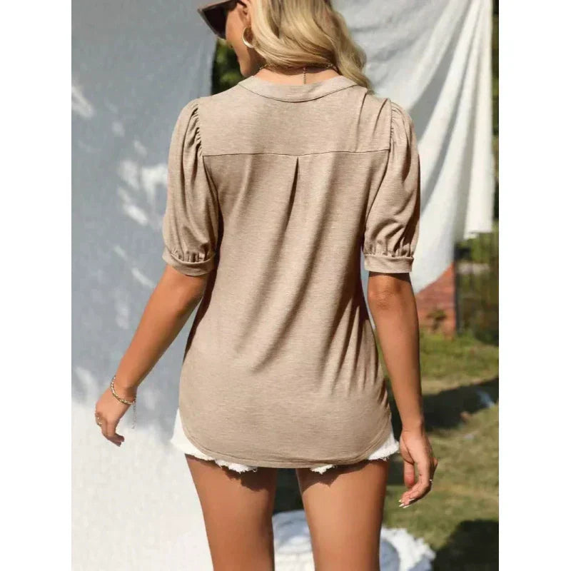 🔥Super special price-50% OFF👚Women's V-Neck Casual Puff Short Sleeve Top Elegant T-Shirt