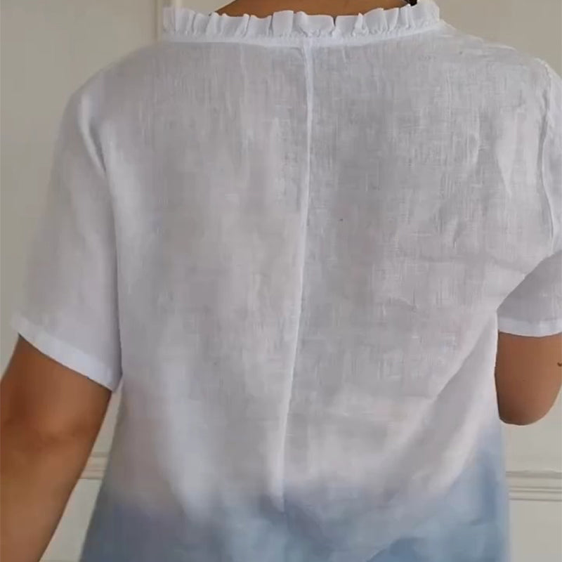 🏖️Summer Hot Sale 50% OFF🌼Women's Casual Gradient Print Ruffled V-Neck Shirt