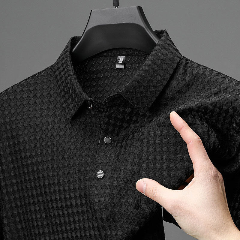 🔥Men’s Textured Short-Sleeve Shirt🌬️ Comfortable and Breathable, Stylish Texture, Perfect for Business and Casual Wear!