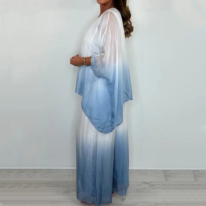 🔥Summer Hot Sale-49% Off💕Silk Mix Dip Dye Floaty Flowy Top & Trouser Set