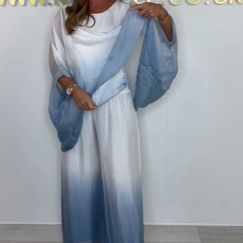 🔥Summer Hot Sale-49% Off💕Silk Mix Dip Dye Floaty Flowy Top & Trouser Set