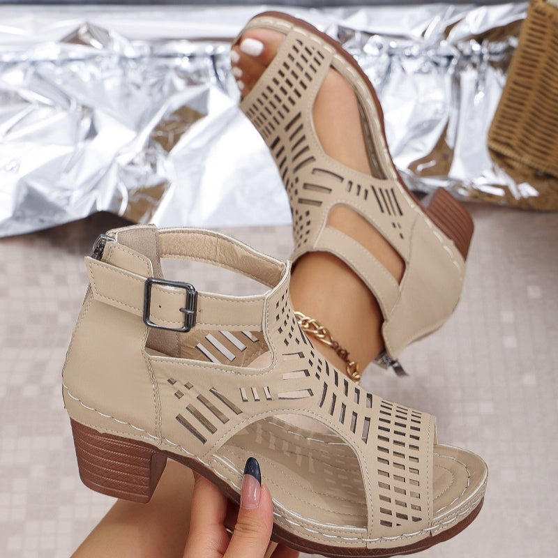 ⏳ Limited time 50% off! 💥Versatile Hollow Out Mid Heel Open Toe Sandals(The more you buy, the higher the discount)