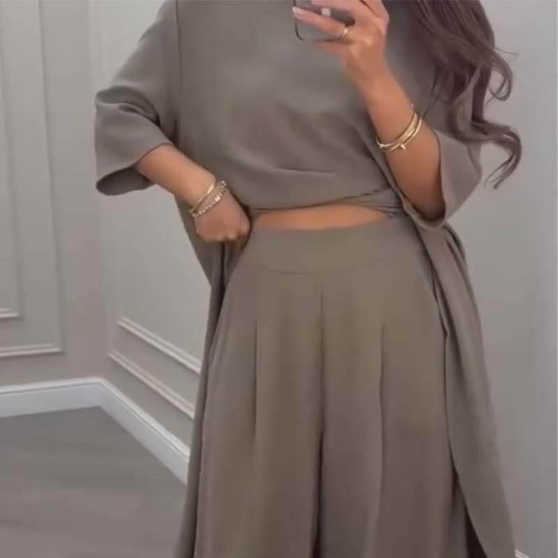 💃Limited Sale 50% OFF💕Solid Color Irregular Top & Wide-Leg Pants 2-PCS Set