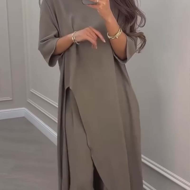 💃Limited Sale 50% OFF💕Solid Color Irregular Top & Wide-Leg Pants 2-PCS Set