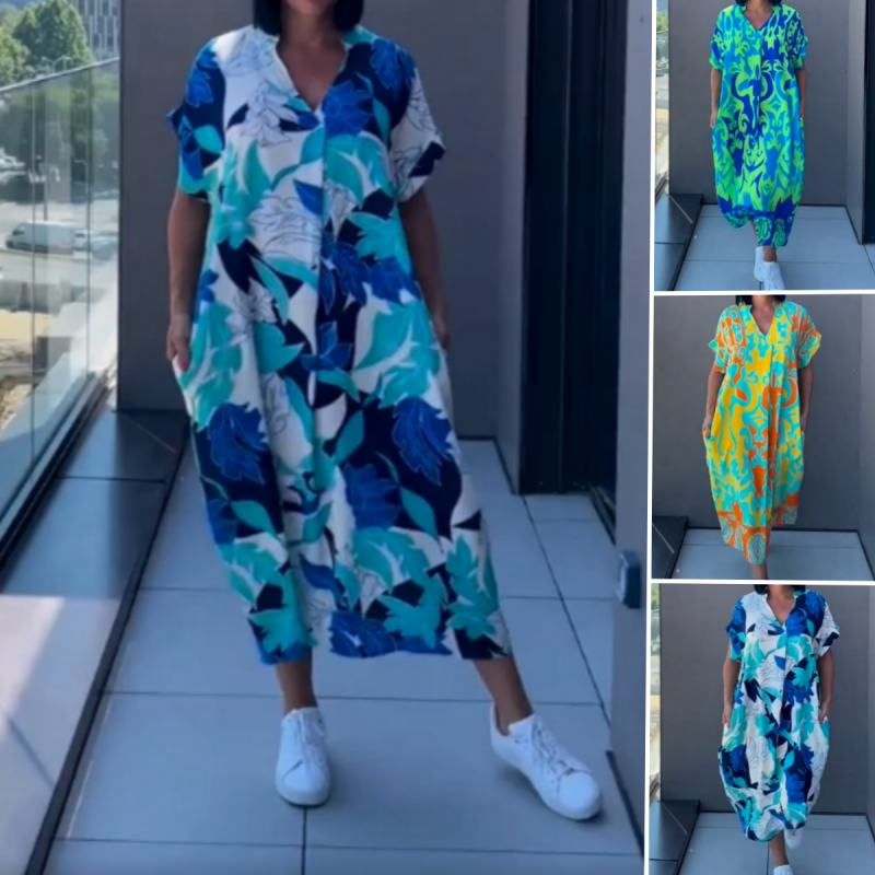 💜Limited Sale 50% OFF 👗Women's Casual Elegant Printed V-Neck Dress