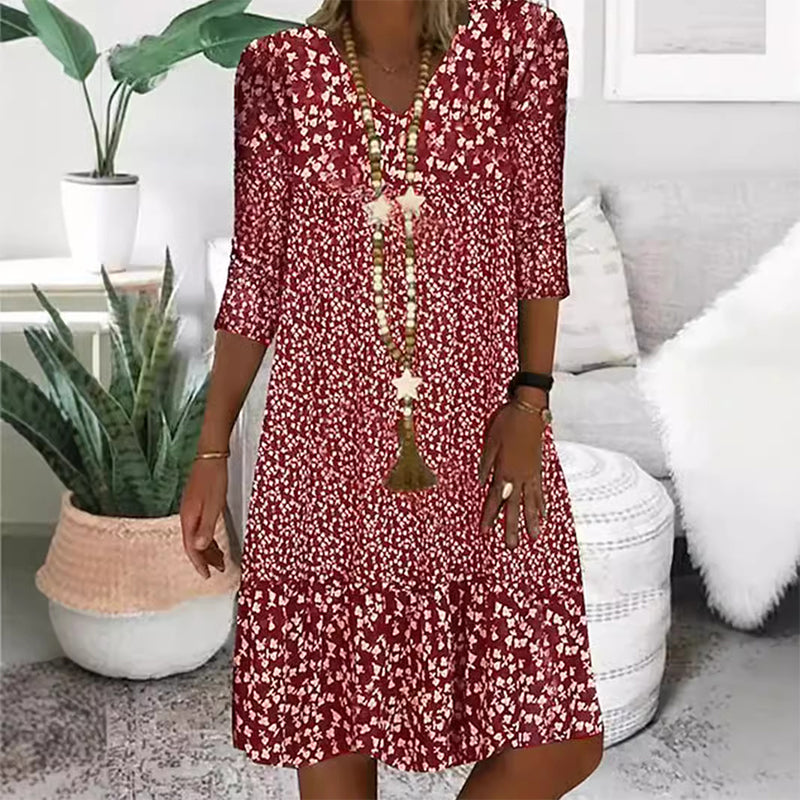 🌸Seasonal Styles💐Women's Fashion Printed Mid Sleeve V-Neck Dresses