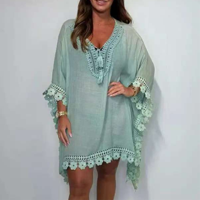 💖50% OFF💖Women's V-Neck Solid Color Mini Dress