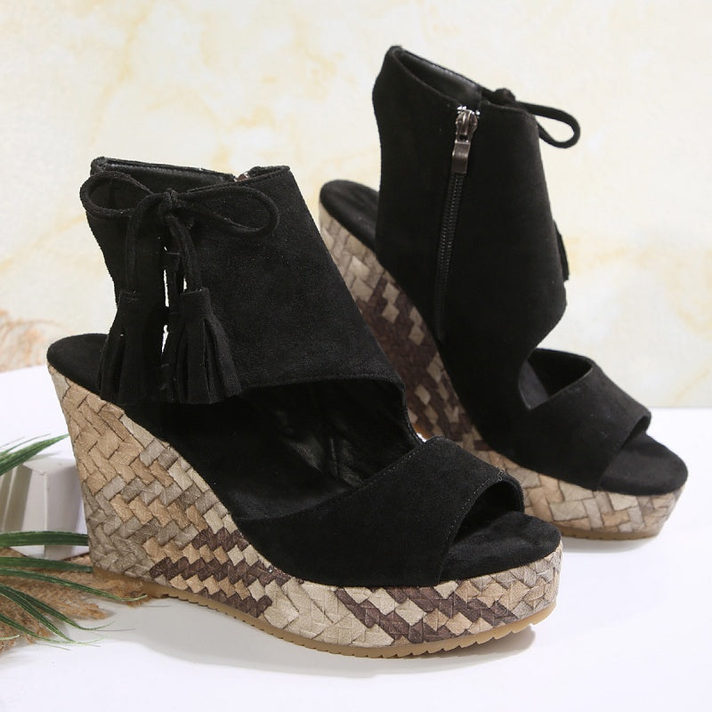 🔥Summer Hot Sale-50% Off🩷Women's Tassel Open Toe Platform Wedge Sandals