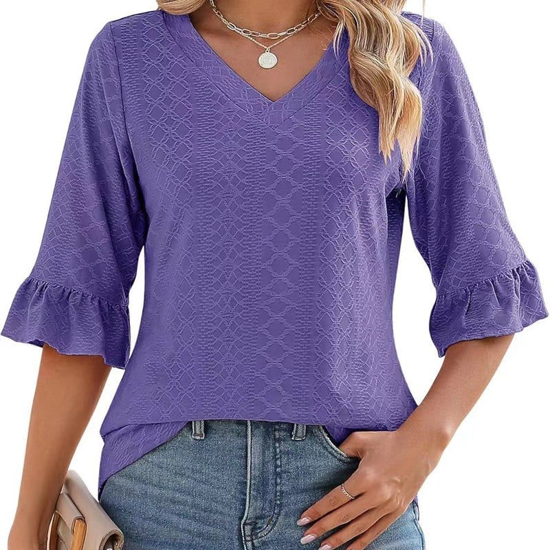 ❤️2025 New Products❤️Women's Elegant Ruffle Sleeve V-Neck Tops