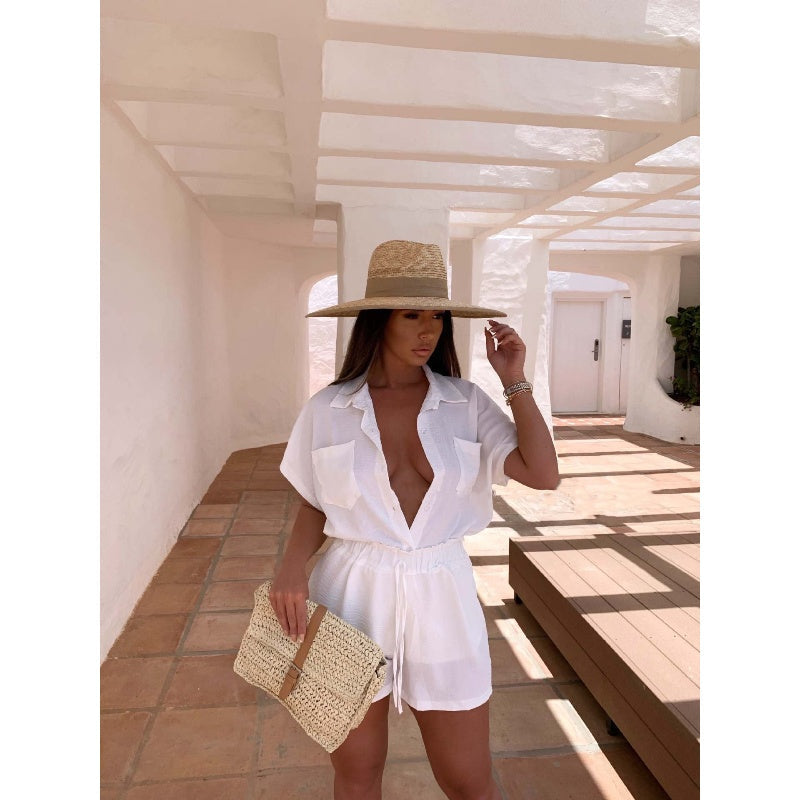 ⏳Limited Time Offer⏰V-Neck Top & Shorts Two-Piece Set