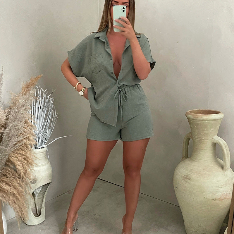 ⏳Limited Time Offer⏰V-Neck Top & Shorts Two-Piece Set