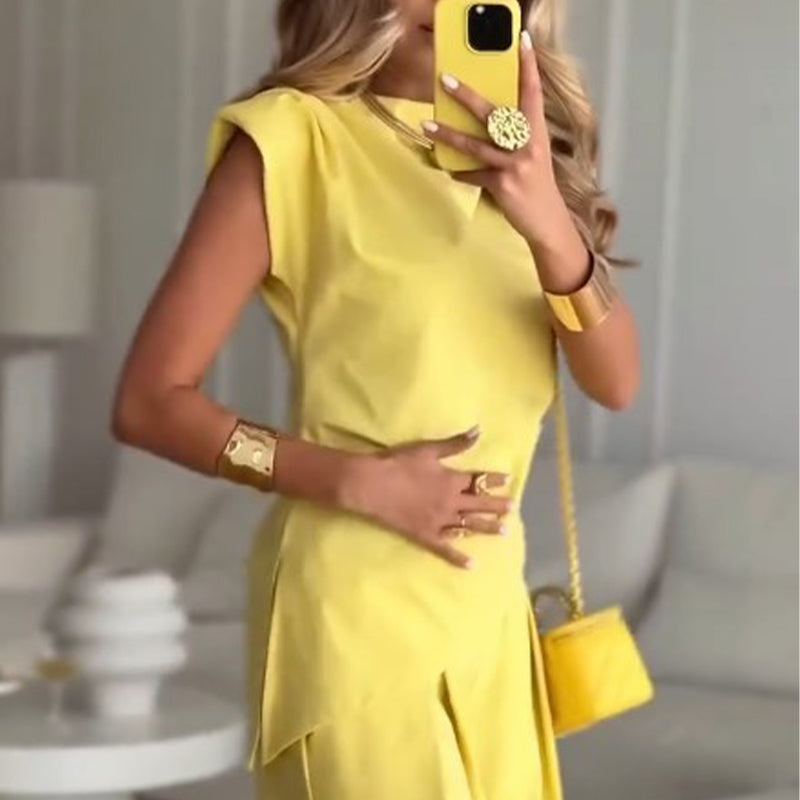 💖Limited Sale 50% OFF💖Women’s Fashion Round Neck Cap Sleeve Top and Wide Leg Pants Set