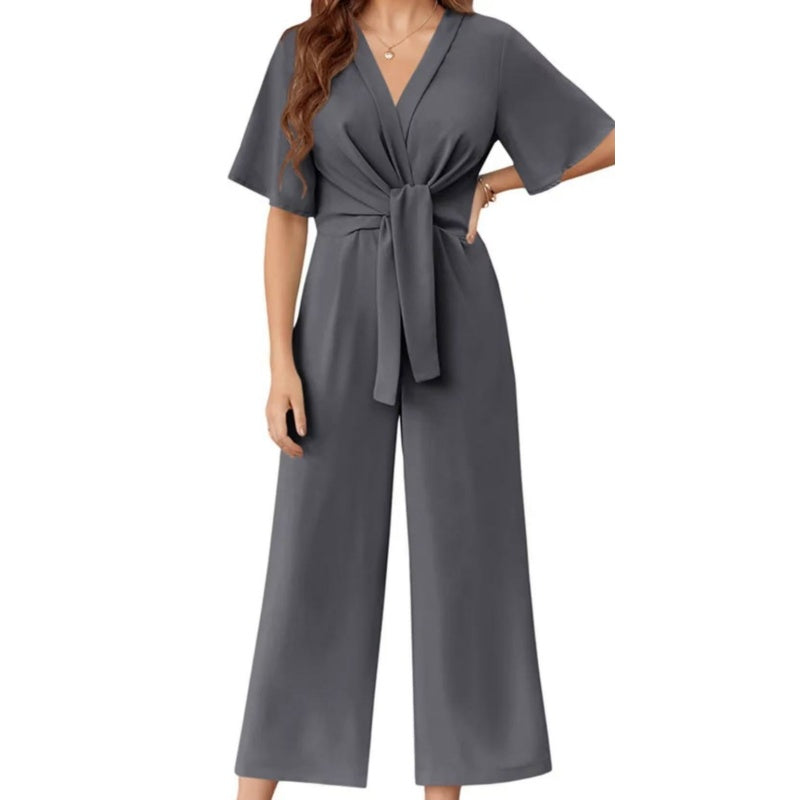 💖LAST DAY SALE 57% OFF💖Women's Elegant V-Neck Wide Leg Waist Tie Jumpsuit