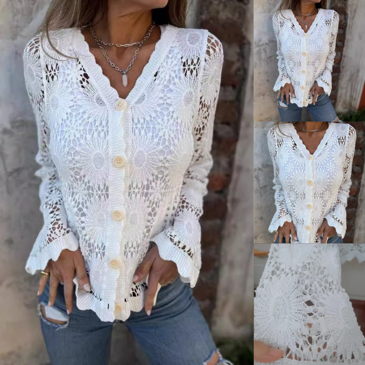 💖LAST DAY SALE 50% OFF💖Women's Lace V-Neck Long Sleeve Top