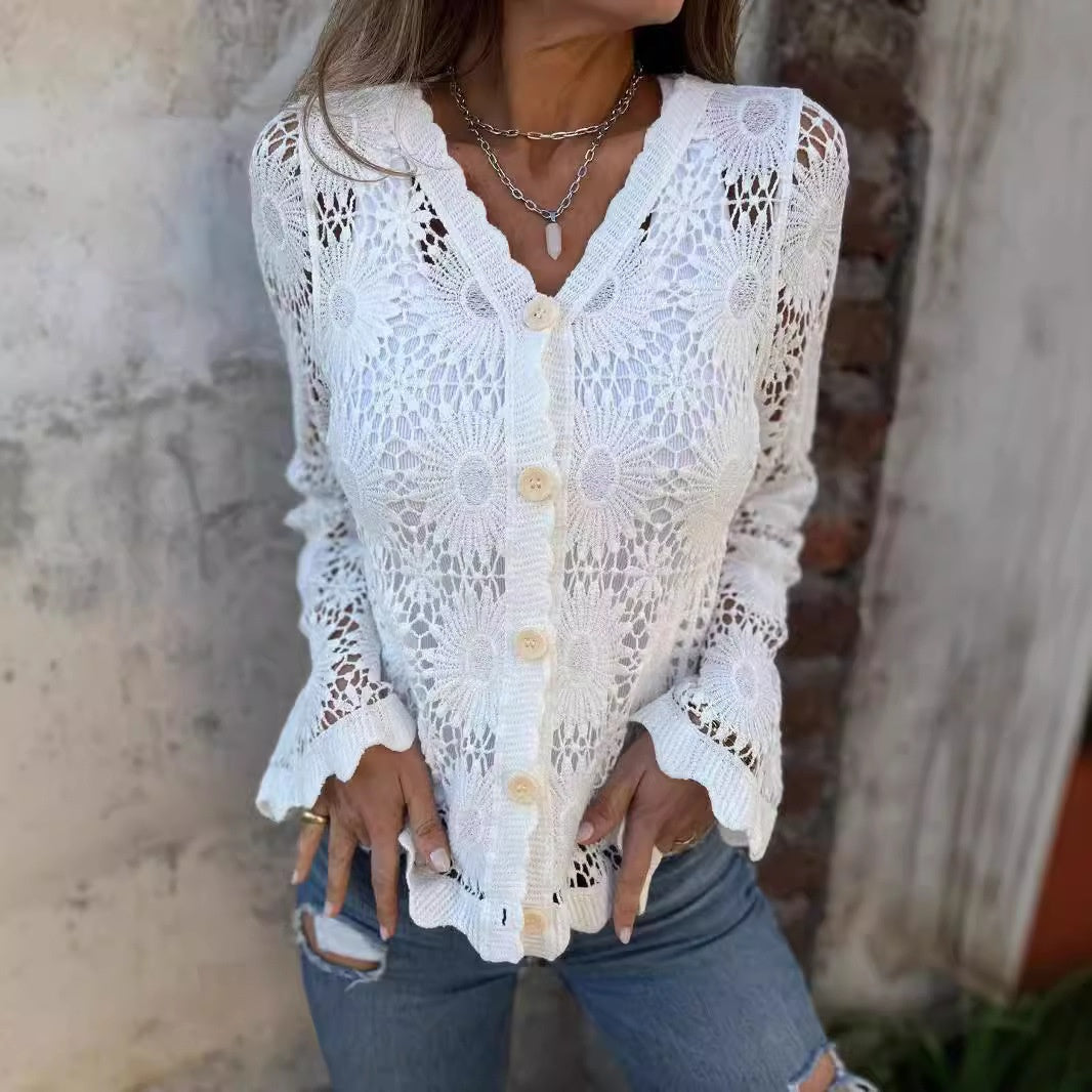 💖LAST DAY SALE 50% OFF💖Women's Lace V-Neck Long Sleeve Top