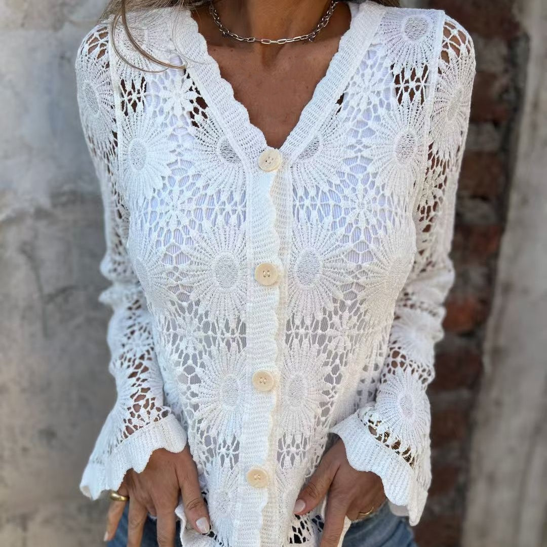 💖LAST DAY SALE 50% OFF💖Women's Lace V-Neck Long Sleeve Top
