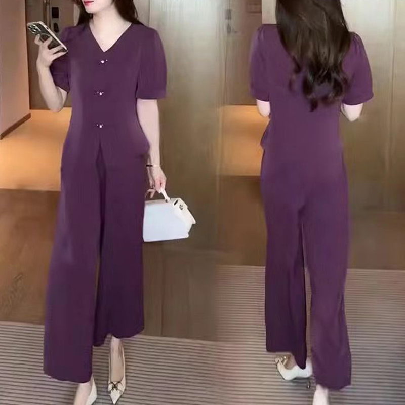 ⏳Time-limited Special⏰V-Neck Short Sleeve Top & Matching Wide-Leg Pants (2-Piece Set)