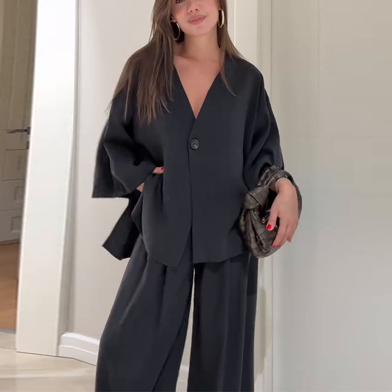 💗Summer Specials✨Women's Elegance V-Neck Top & Wide-Leg Pants Set
