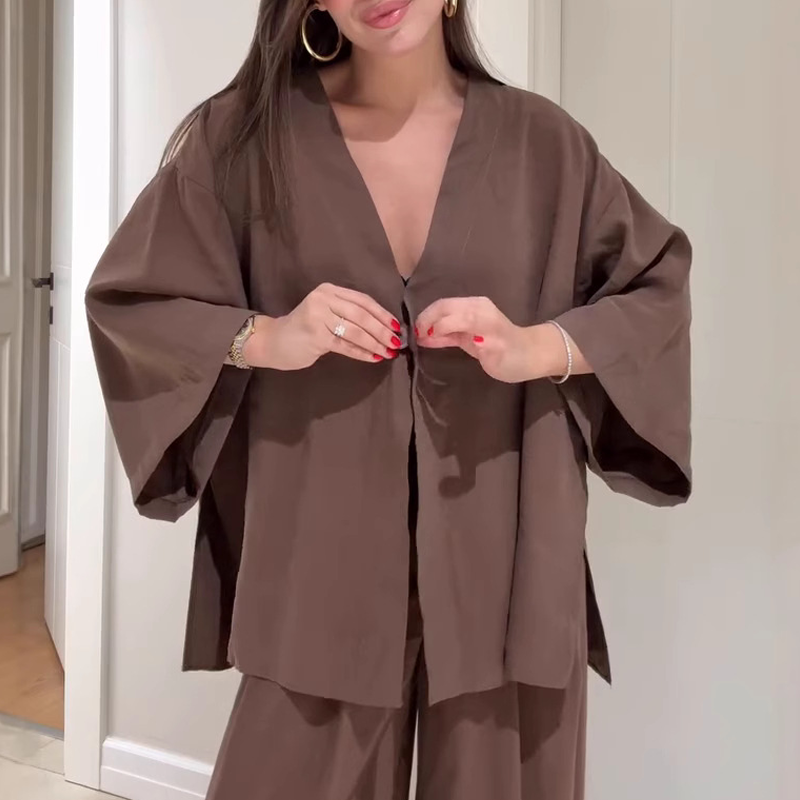 💗Summer Specials✨Women's Elegance V-Neck Top & Wide-Leg Pants Set