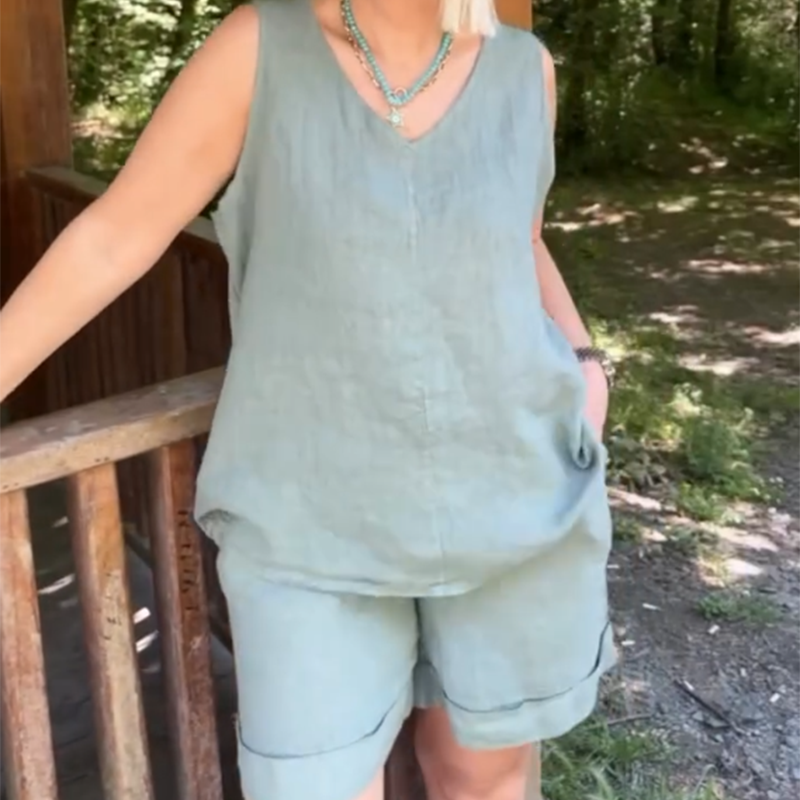 🏖️🎊Summer Specials🌴Women's Casual V-Neck Sleeveless Top & Shorts Set