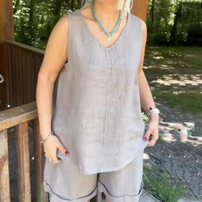 🏖️🎊Summer Specials🌴Women's Casual V-Neck Sleeveless Top & Shorts Set