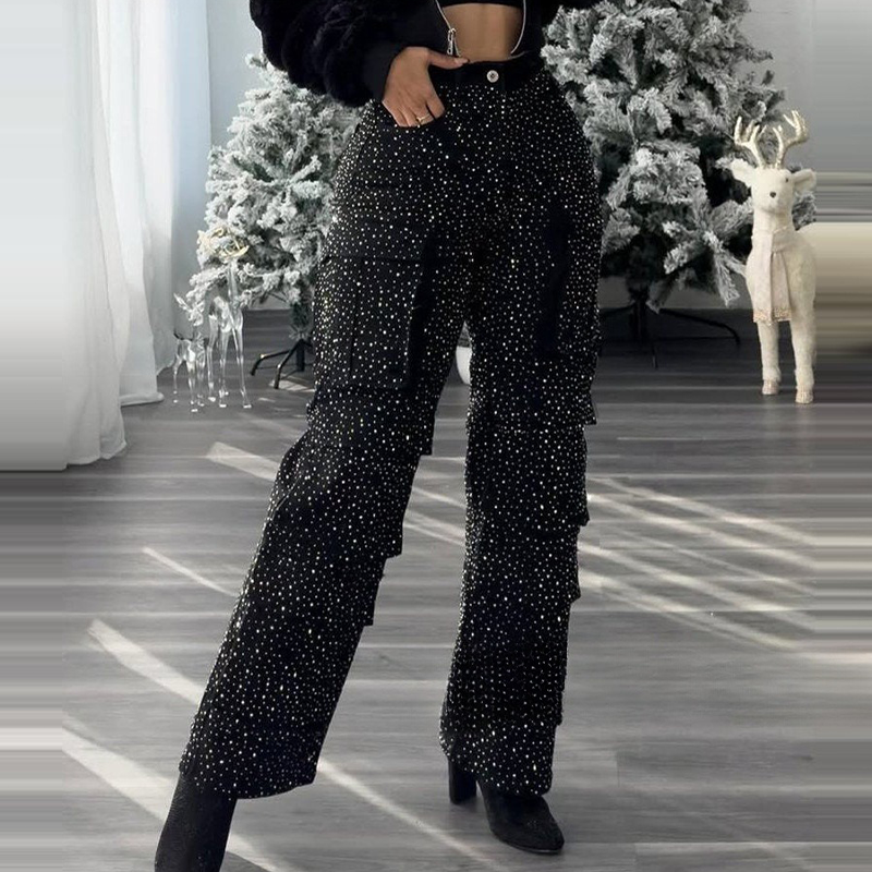 ⏳Time-limited Special⏰Women's Rhinestone Wide-Leg Pants with Pockets