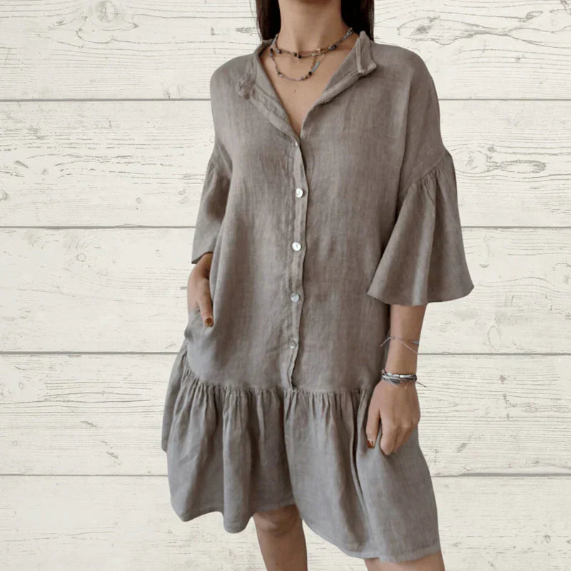 ⏳Time-limited Special⏰Women's Casual V-Neck Ruffle Shirt Dress
