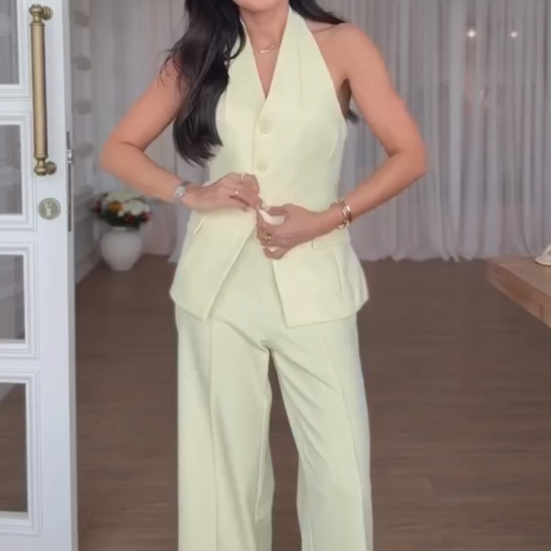 Women's Halter Vest & Wide Leg Pants Set